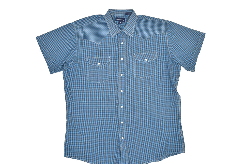 Panhandle Slim Western Snap Shirt Men's Size 18 Blue Plaid Short Sleeve